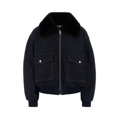 Pre-owned Givenchy Shearling Collar Denim Blouson Jackets 'dark Blue' | Women's Size 38