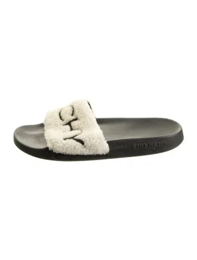 Pre-owned Givenchy Shearling Graphic Print Slides In Green