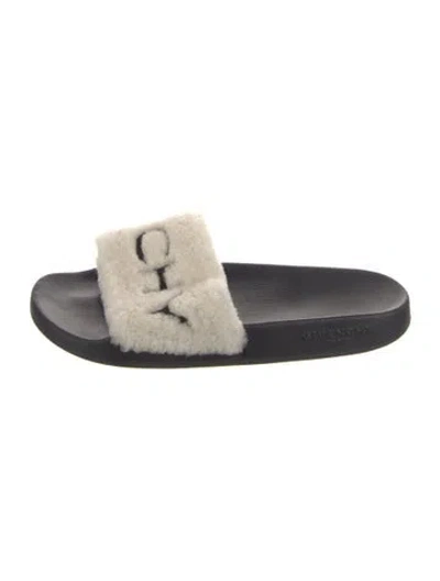 Pre-owned Givenchy Shearling Graphic Print Slides In White