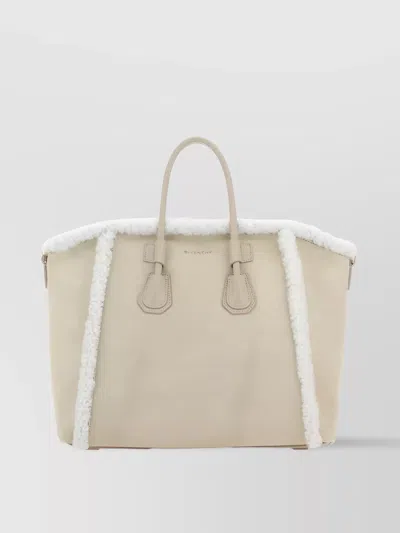 Givenchy Shearling Trim Top Handle Bag In Cream
