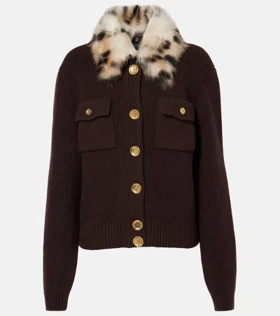 Givenchy Fur Collar Button-up Cardigan In Brown