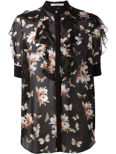 Givenchy Sheer Floral Print Blouse In Black