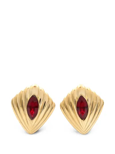 Pre-owned Givenchy Shell-shaped Crystal-embellished Earrings In Gold