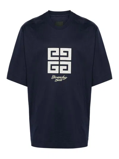 Givenchy 4g-motif Cotton T-shirt In Blue