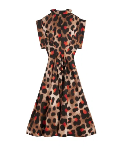 Givenchy Shirt Dress In Leopard Silk With Deconstructed Collar In Multi