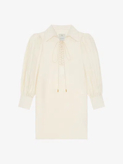 Givenchy Shirt Dress In Linen With Laces And 4g Embroidery In Off White