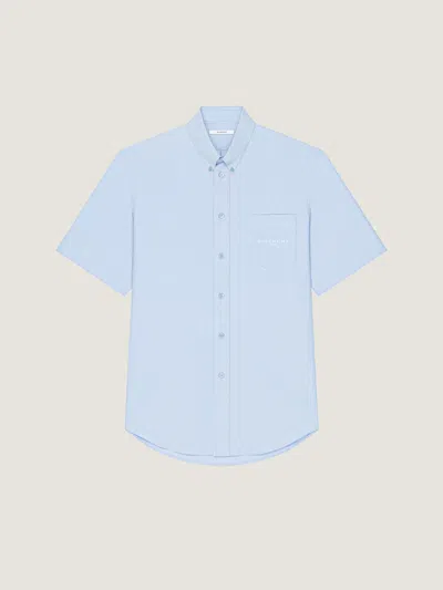 Givenchy Short Sleeve Cotton Oxford Button-down Shirt In Blue