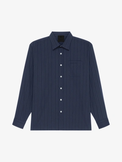 Givenchy Shirt In Cotton Voile With Stripes In Navy