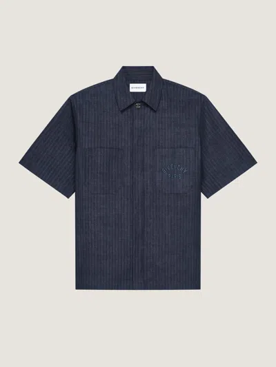 Givenchy Short Sleeve Denim Button-up Shirt In Blue