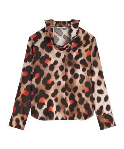 Givenchy Shirt In Leopard Print Silk With Deconstructed Collar In Animal Print