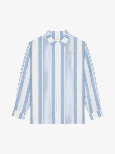 Givenchy Shirt In Linen With 4g Stripes In Blue Off White