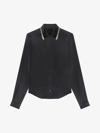 Givenchy Shirt In Satin Silk With Embroidered Pearls In Black