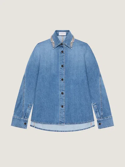 Givenchy Shirt In Washed Denim With Crystals