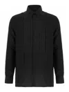 Givenchy Silk Shirt With Front Pleats And Pointed Collar In Negro