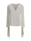 Givenchy Blouse With Bows In Poplin And 4g Embroidery In Beige