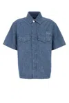 Givenchy Signature Logo Short-sleeved Denim Shirt In Blue