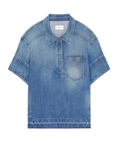 Givenchy Short Cocoon Shirt Dress In Medium Blue Denim