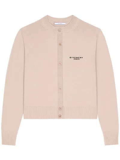 Givenchy Crew Neck Cardigan Ribbed Trim Design In Pink