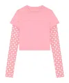 Givenchy Short Sleeve Layered Crew Neck Crop Top In Tender Rose