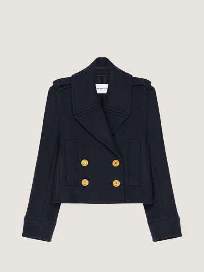 Givenchy Short Pea Coat In Wool In Blue