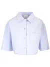 Givenchy Cropped Cotton Shirt With Embroidered Logo In Blue