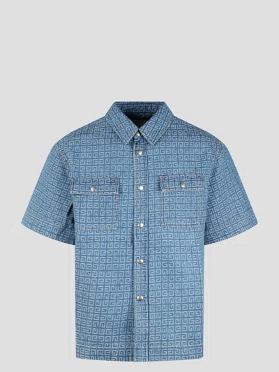 Givenchy Short Sleeves Boxy Fit Denim Shirt In Blue