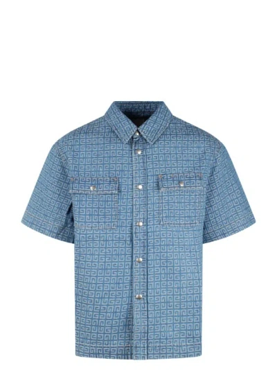Givenchy Short Sleeve 4g Denim Shirt In Blue