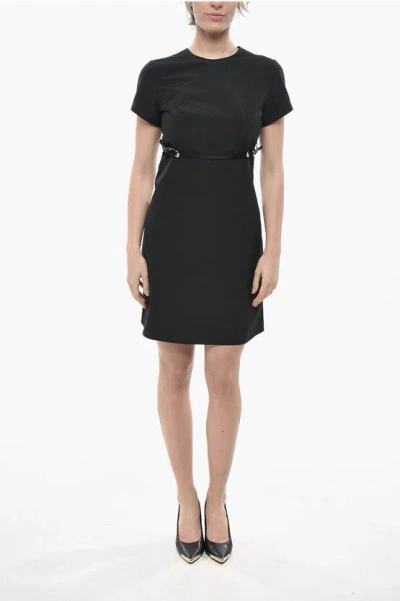 Givenchy Short-sleeve Cotton-blend Sheath Dress With Belt In Black