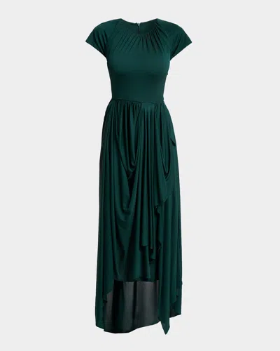 Givenchy Short Sleeve Draped Jersey Dress In Green