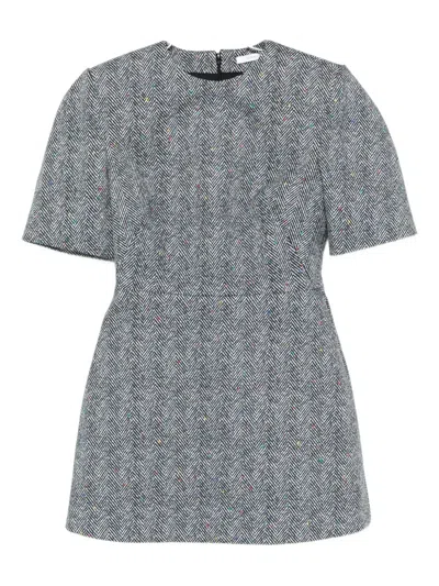 Givenchy Short-sleeve Herringbone Mini Dress In Gray