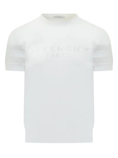 Givenchy Short Sleeve Knit Sweater In White