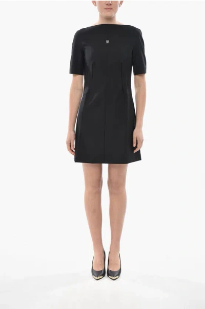 Givenchy Short-sleeve Sheath Dress With Front Logo In Black