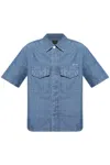 Givenchy Signature Logo Short-sleeved Denim Shirt In Blue
