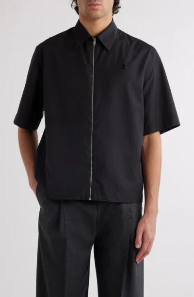 Givenchy Pointed Collar Short-sleeve Zipped Shirt In Black
