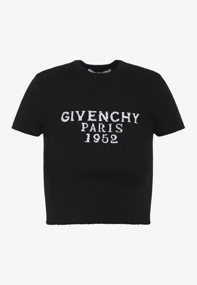 Givenchy Short-sleeved Knitted Cropped Top In Black
