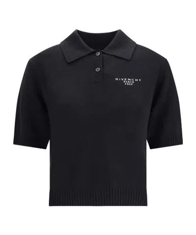 GIVENCHY GIVENCHY PARIS 1952 EMBROIDERED KNIT POLO TOP