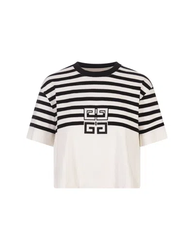 Givenchy Short Striped T-shirt With 4g Application In White