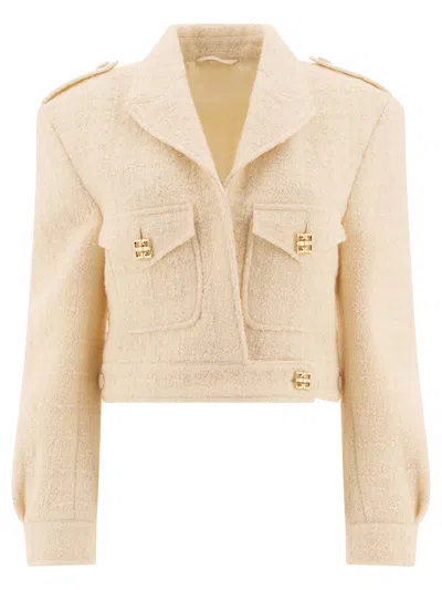 Givenchy Short Tweed Jacket With 4g Detail Jackets White In Neutral