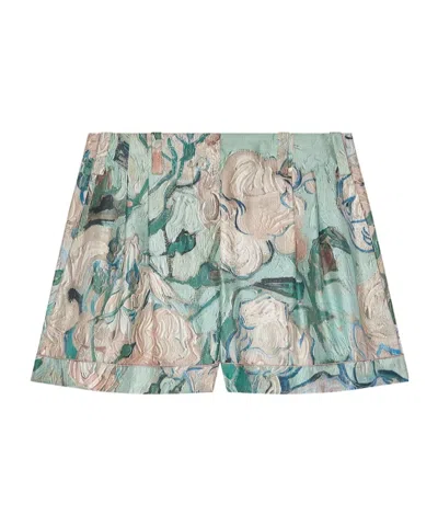 Givenchy Shorts In Silk With Roses Print In Green