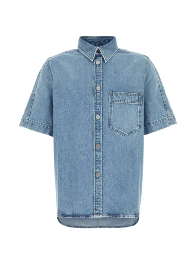 Givenchy Couture Seam Short Sleeve Denim Button-up Shirt In Blue