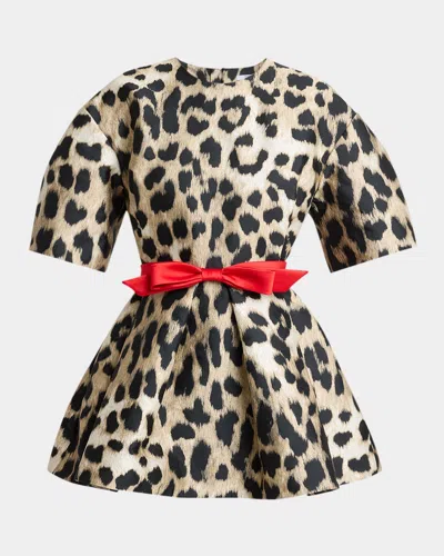 Givenchy Short-sleeve Leopard-jacquard Cocoon Mini Dress In Sand