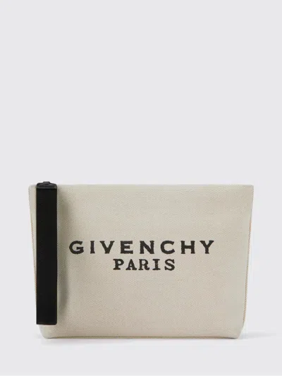 GIVENCHY GIVENCHY COTTON AND LINEN CANVAS CLUTCH WITH EMBROIDERED LOGO