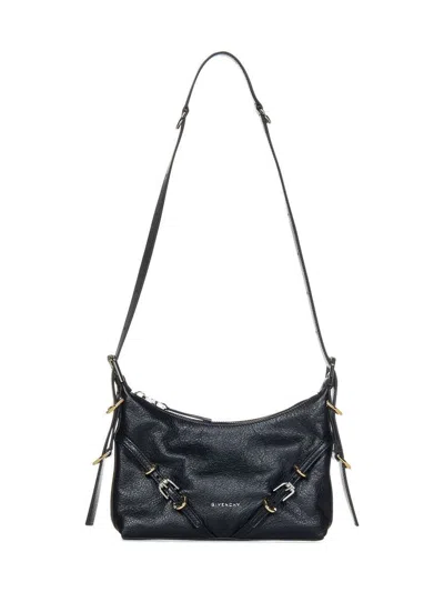 Givenchy Mini Voyou Black Shoulder Bag With Buckles Embellishment In Hammered Leather Woman