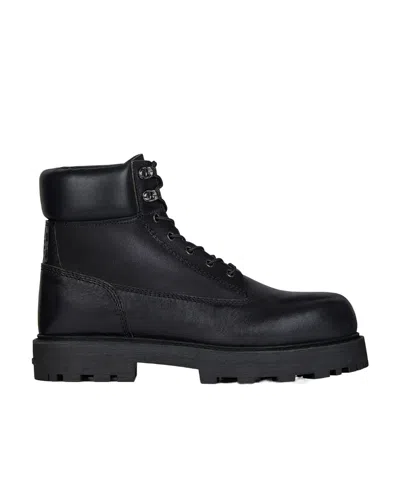 GIVENCHY GIVENCHY LACE-UP 4G LOGO DEBOSSED ANKLE BOOTS