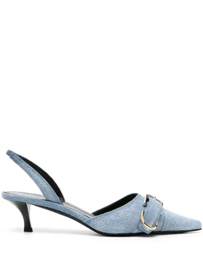 Givenchy Blue Side-buckled Denim Sling-back Pumps