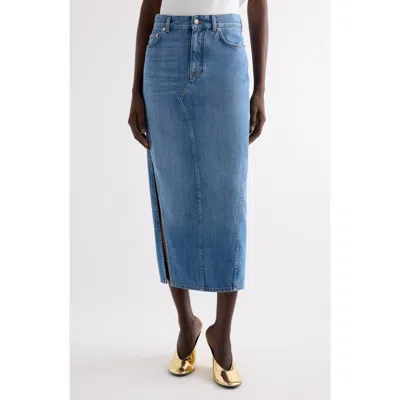 Givenchy Side Slit Long Denim Skirt In Blue