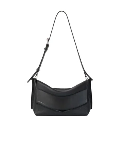 Givenchy Signature Logo Embossed Flap Shoulder Bag In Black
