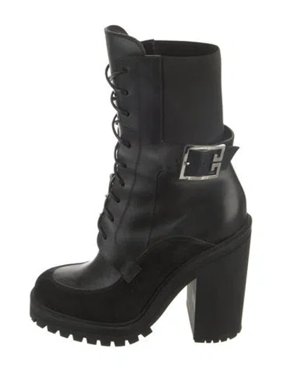 Pre-owned Givenchy Signature Logo Leather Lace-up Boots In Black