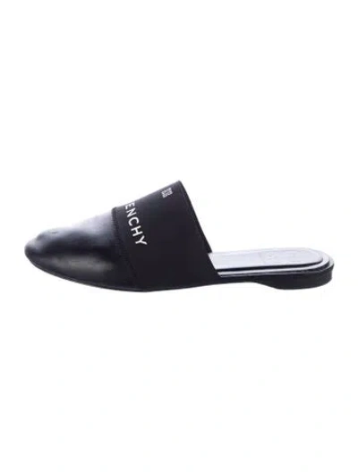 Pre-owned Givenchy Signature Logo Leather Mules In Black