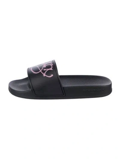 Pre-owned Givenchy Signature Logo Rubber Slides In Black